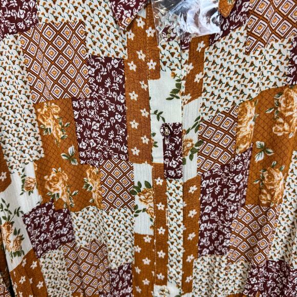 Meritt Plus Size Floral Fall Orange Tan Waisted Midi Dress Size 3XL - Picture 6 of 12